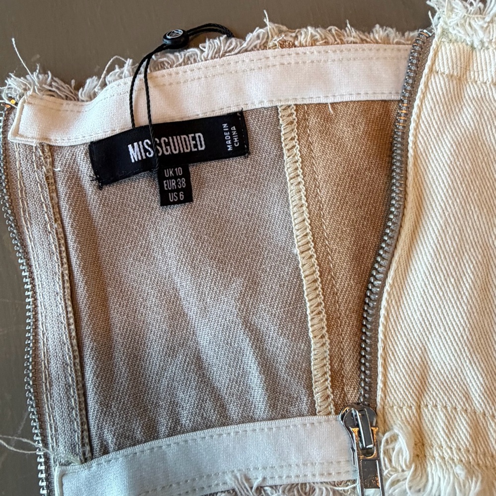 Missguided Fray Colorblock Bandeau Sz 6 US 10 UK Beige Gray Zippered - Picture 5 of 8